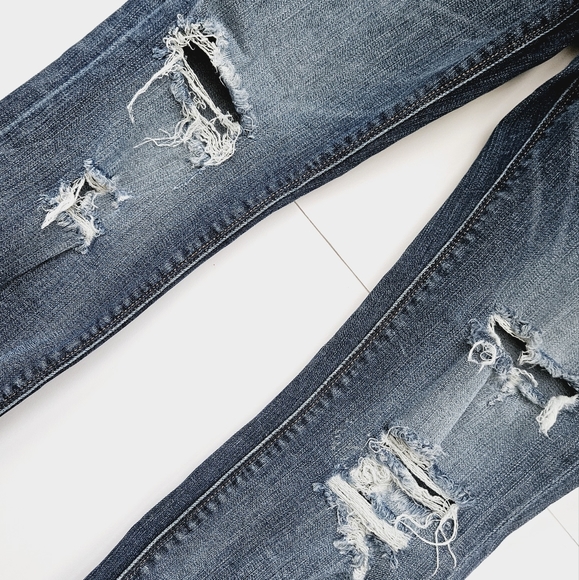 Express Wmns Skinny Ankle Mid-rise Stretch Ripped Raw-Hem Medium Wash Jeans Sz4R - Picture 7 of 12